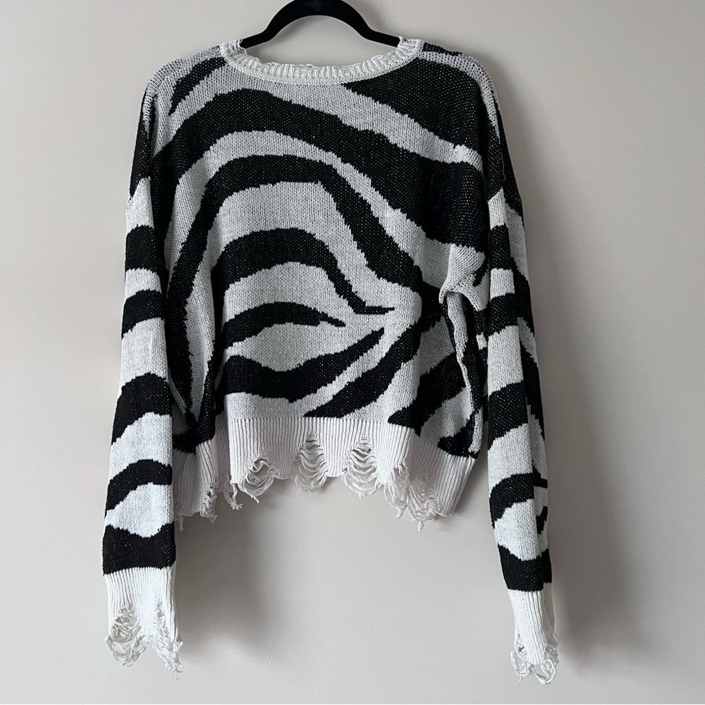 Black and White Zebra Print Women's Sweater - Picture 8 of 9
